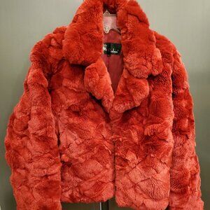 ROSLEEN DYED RED 100% RABBIT FUR JACKET (SIZE LARGE)